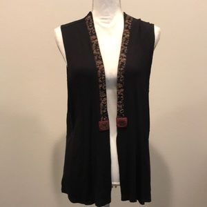 Black Vest Embellished with Imported Vintage Silk Sz XL